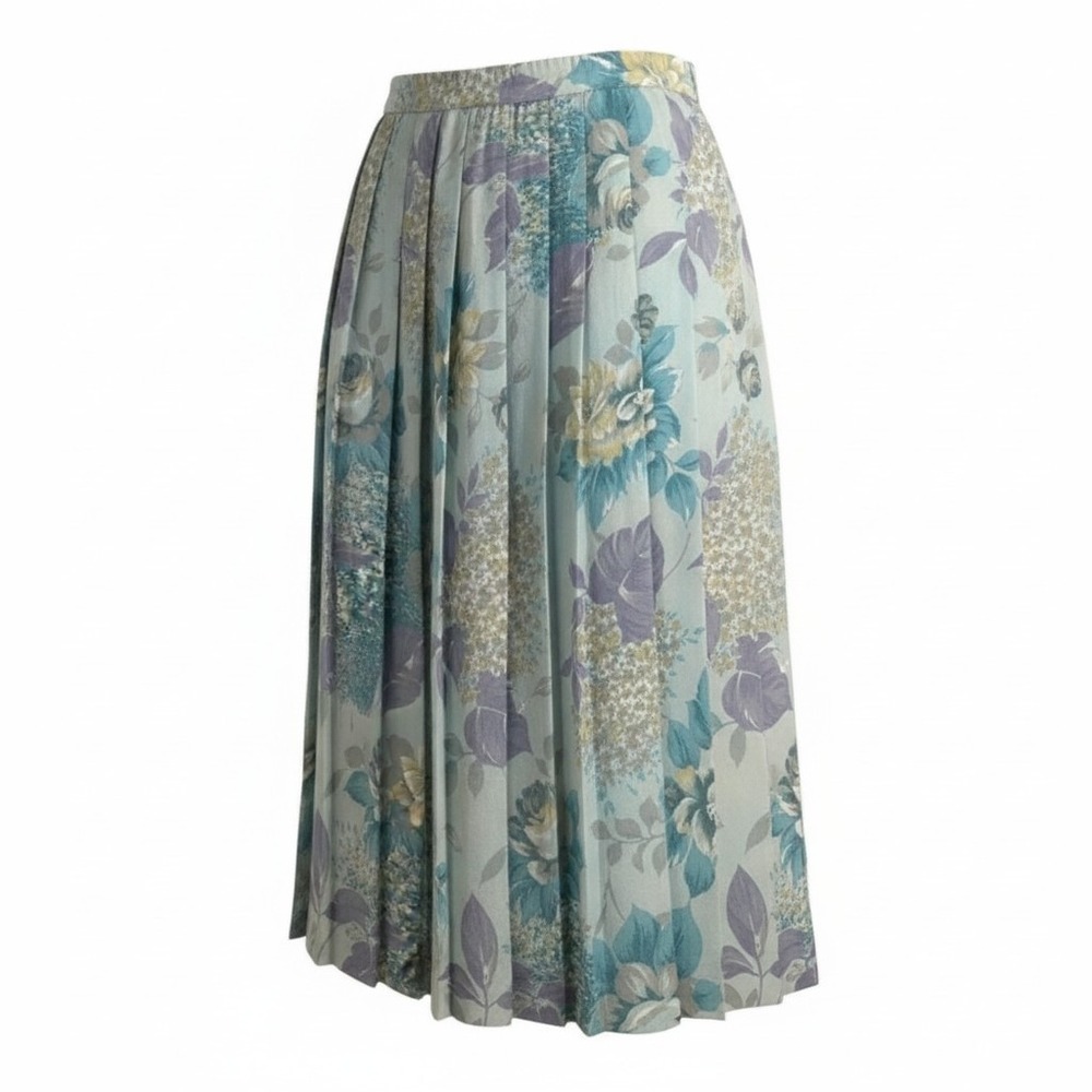 Koret Petites Women Skirt Floral Pleated Polyester Classic Casual Blue Size 10